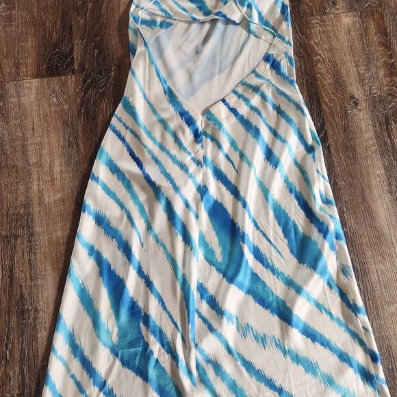 Retrofete Amika Dress in Blue Zebra Size XL Maxi Sleeveless Silk - Picture 8 of 13